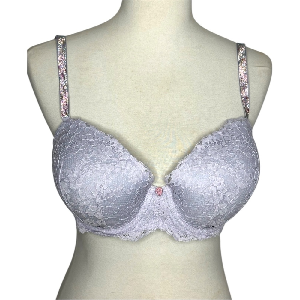 Victoria’s Secret Twinkle Lace Lightly Lined Demi Bra Rhinestone Strap Size 36DD